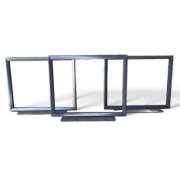 Vintage Brushed Silver Metal Rectangle Tabletop Display Signs Frames Set of 3 - Picture 1 of 14
